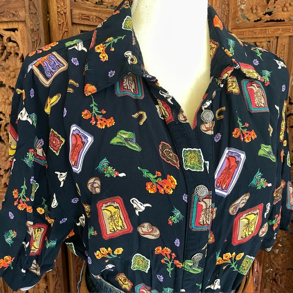 Vintage Western Cowgirl boots hat floral Print button down Shirt - Picture 7 of 12